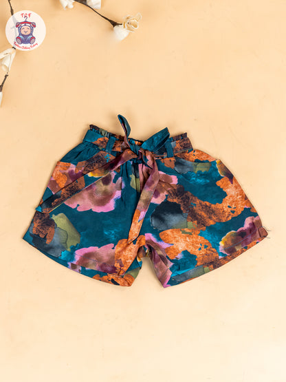 Light Green  - Girls Floral Printed Crop Top & Shorts