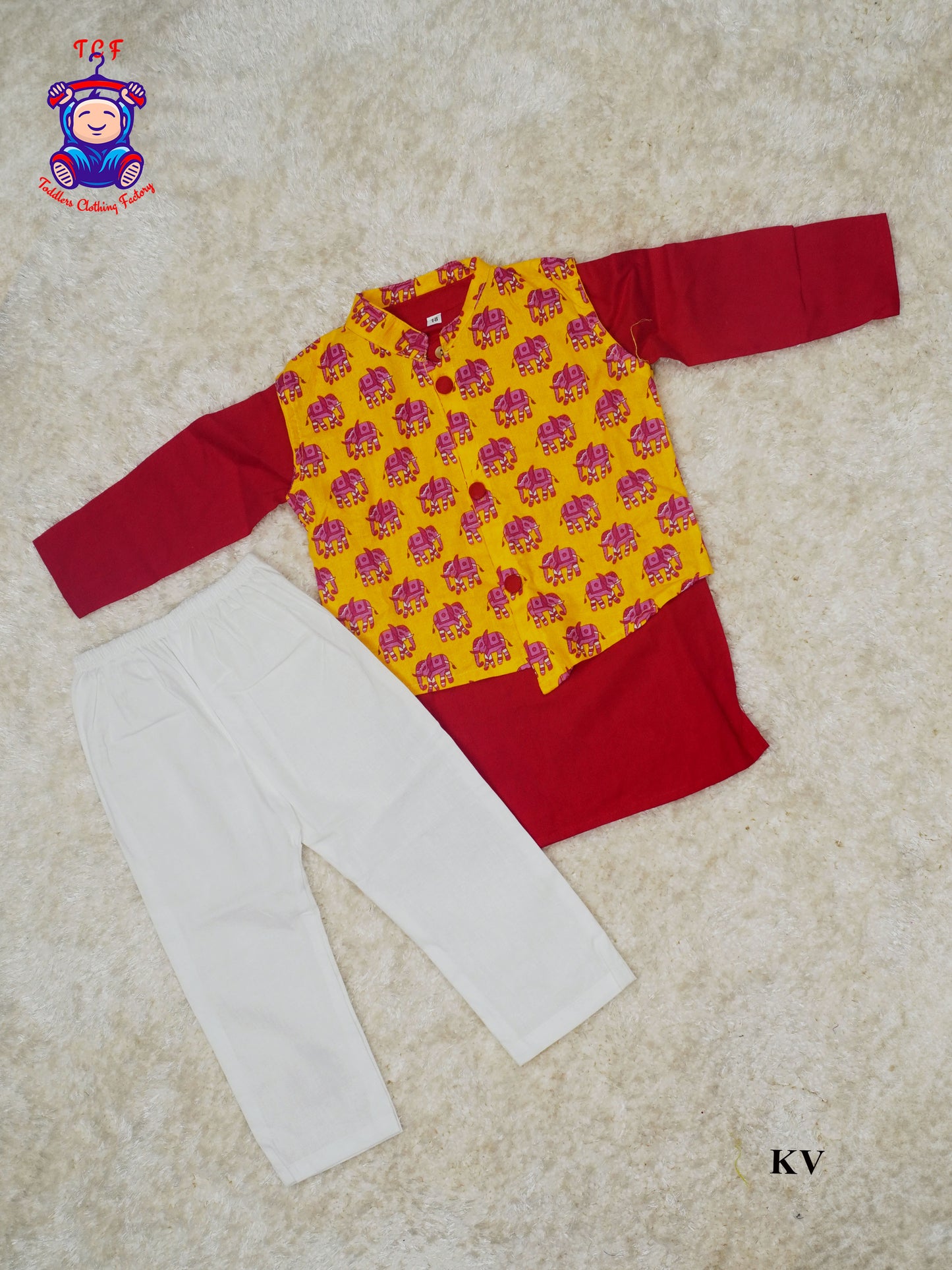 Red Kurta With Yellow Jacket and Plant