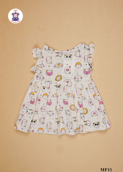 Pink Kitty - Girls Readymade Muslin Frocks