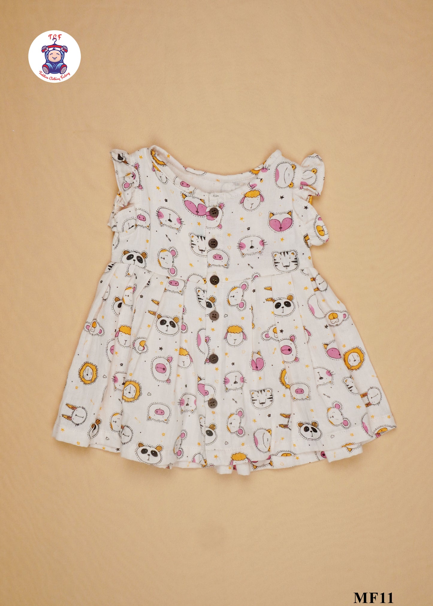 Pink Kitty - Girls Readymade Muslin Frocks