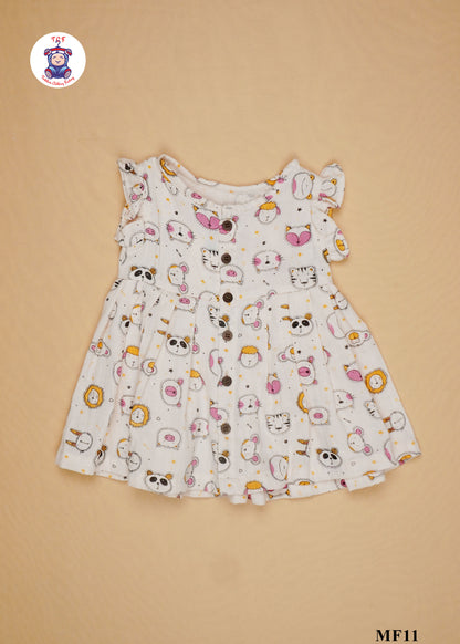 Pink Kitty - Girls Readymade Muslin Frocks