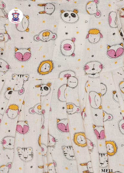 Pink Kitty - Girls Readymade Muslin Frocks
