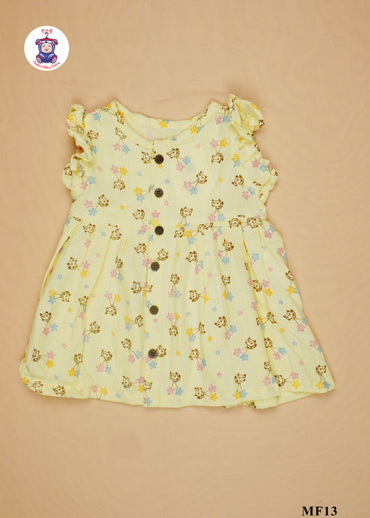 Yellow - Girls Readymade Muslin Frocks