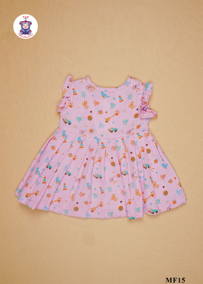 Pink -  Girls Readymade Muslin Frocks