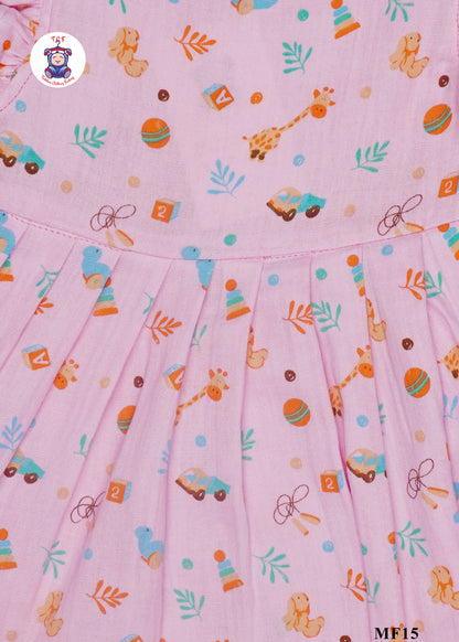 Pink -  Girls Readymade Muslin Frocks