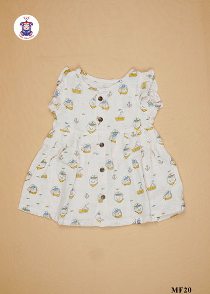 Cream Kitty - Girls Readymade Muslin Frocks