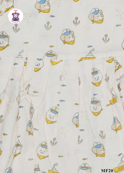Cream Kitty - Girls Readymade Muslin Frocks