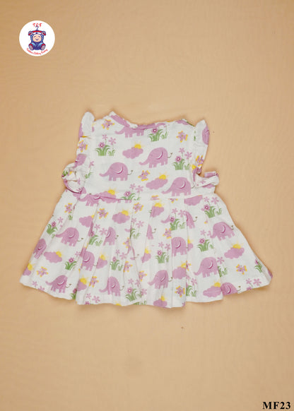 Pink Elephant - Girls Readymade Muslin Frocks