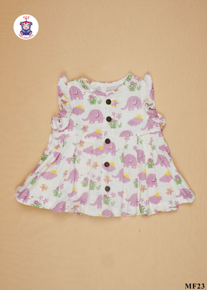 Pink Elephant - Girls Readymade Muslin Frocks