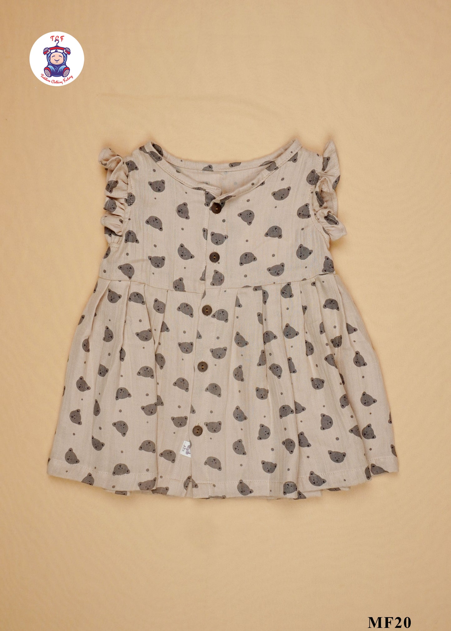 Brown Teddy - Girls Readymade Muslin Frocks