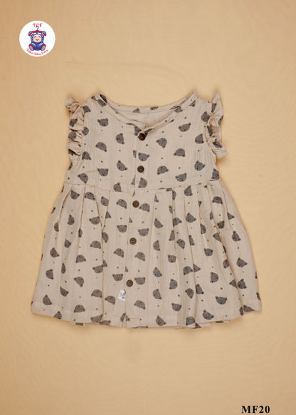 Brown Teddy - Girls Readymade Muslin Frocks