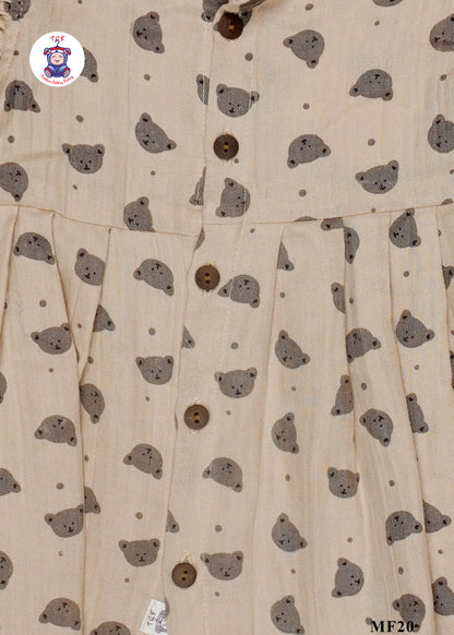 Brown Teddy - Girls Readymade Muslin Frocks