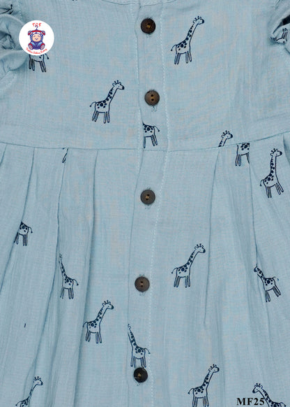 Blue Giraffe - Girls Readymade Muslin Frocks