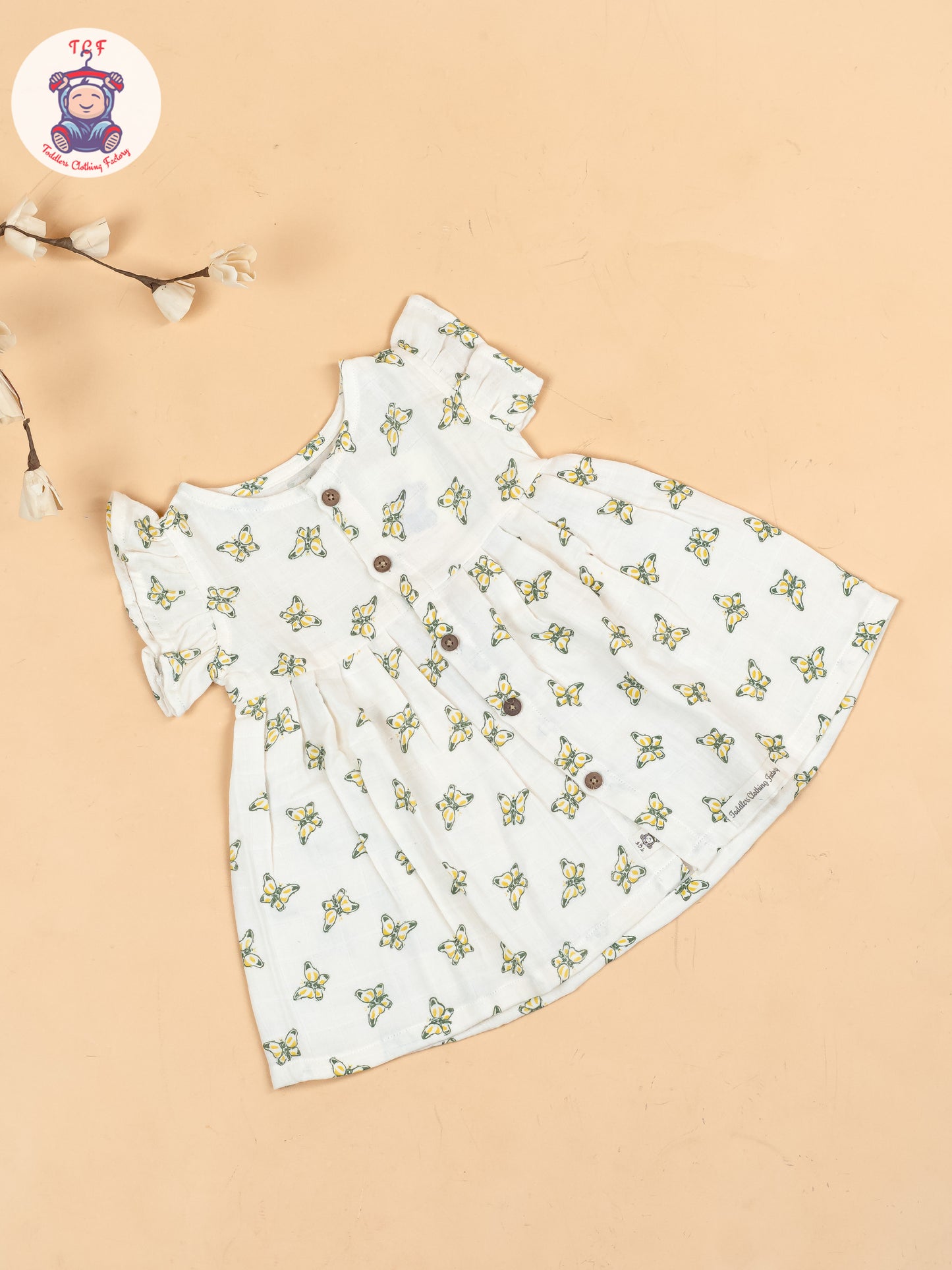White & Green - Butterfly Girls Muslin Frocks