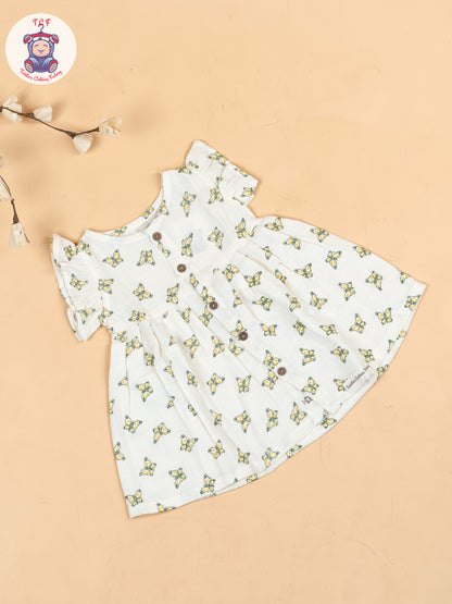 White & Green - Butterfly Girls Muslin Frocks