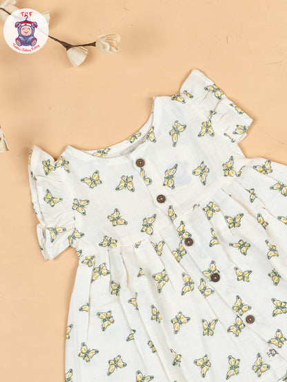 White & Green - Butterfly Girls Muslin Frocks