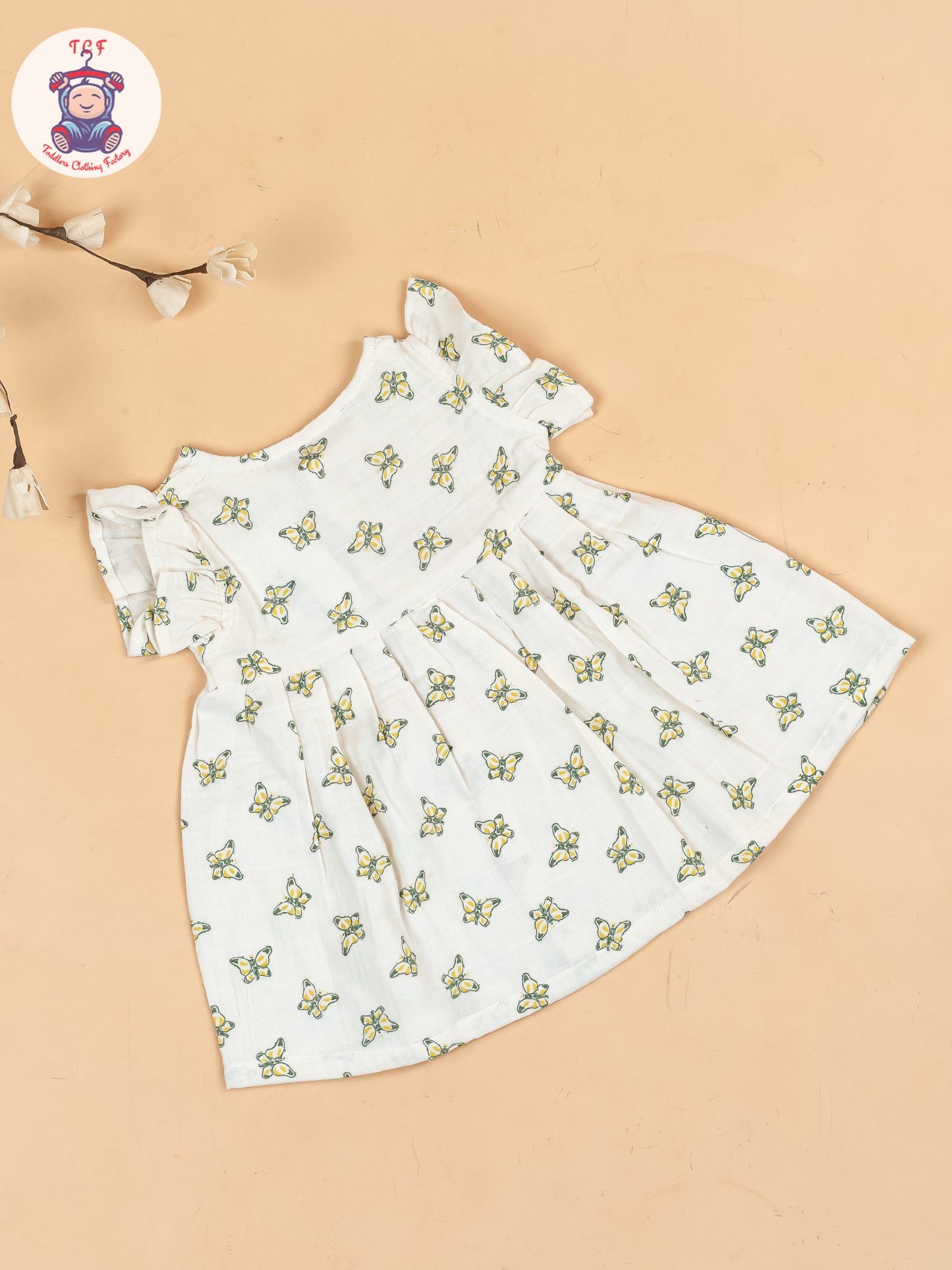 White & Green - Butterfly Girls Muslin Frocks