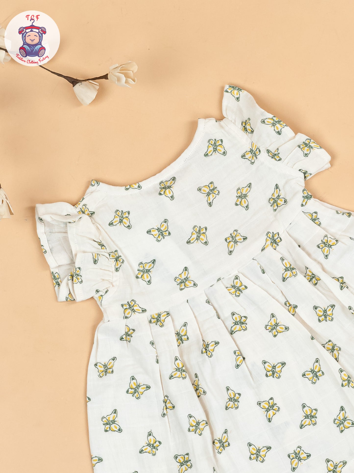 White & Green - Butterfly Girls Muslin Frocks