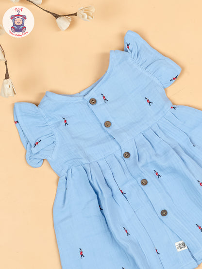 Light Blue - Girls  Muslin Frocks