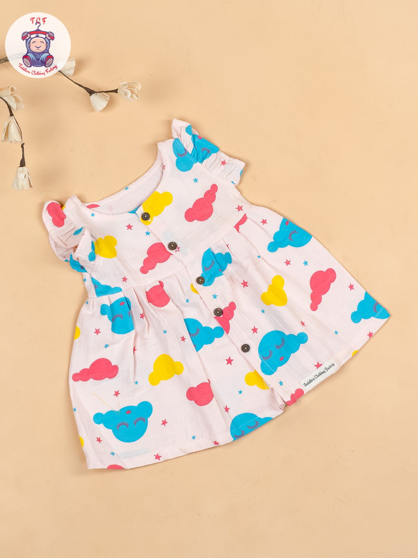 Baby Pink & Blue  - Clouds Girls Muslin Frocks