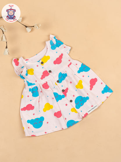 Baby Pink & Blue  - Clouds Girls Muslin Frocks