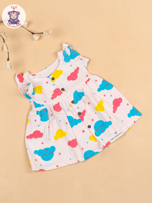 Baby Pink & Blue  - Clouds Girls Muslin Frocks