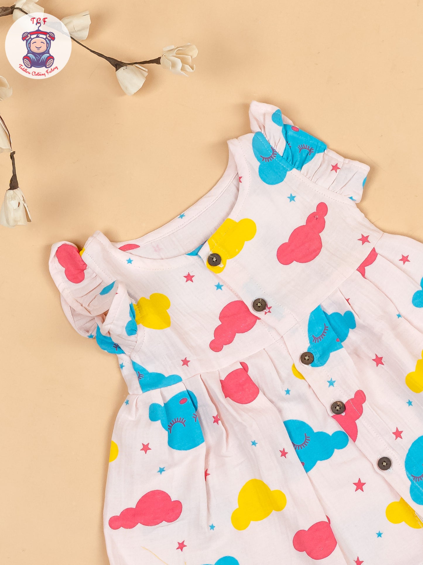 Baby Pink & Blue  - Clouds Girls Muslin Frocks