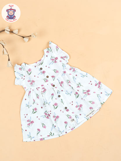 White Floral - Girls Muslin Frocks