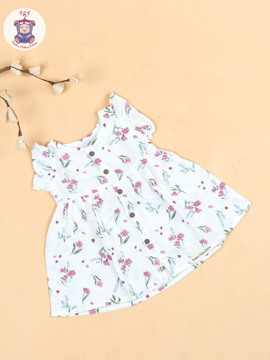 White Floral - Girls Muslin Frocks