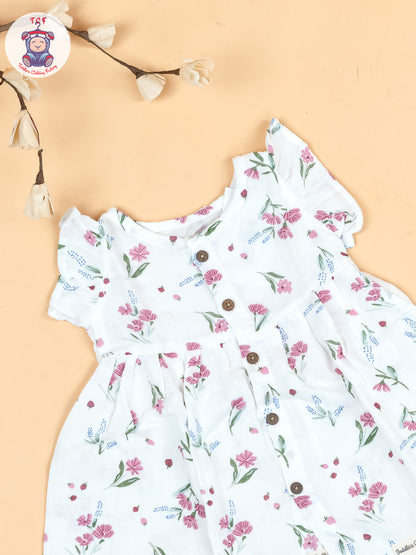 White Floral - Girls Muslin Frocks