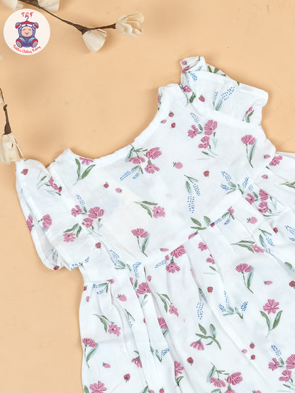 White Floral - Girls Muslin Frocks