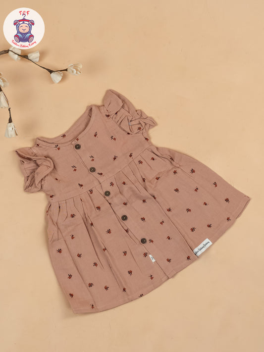 Brown Floral - Girls Muslin Frocks