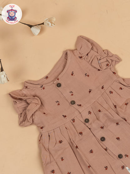 Brown Floral - Girls Muslin Frocks