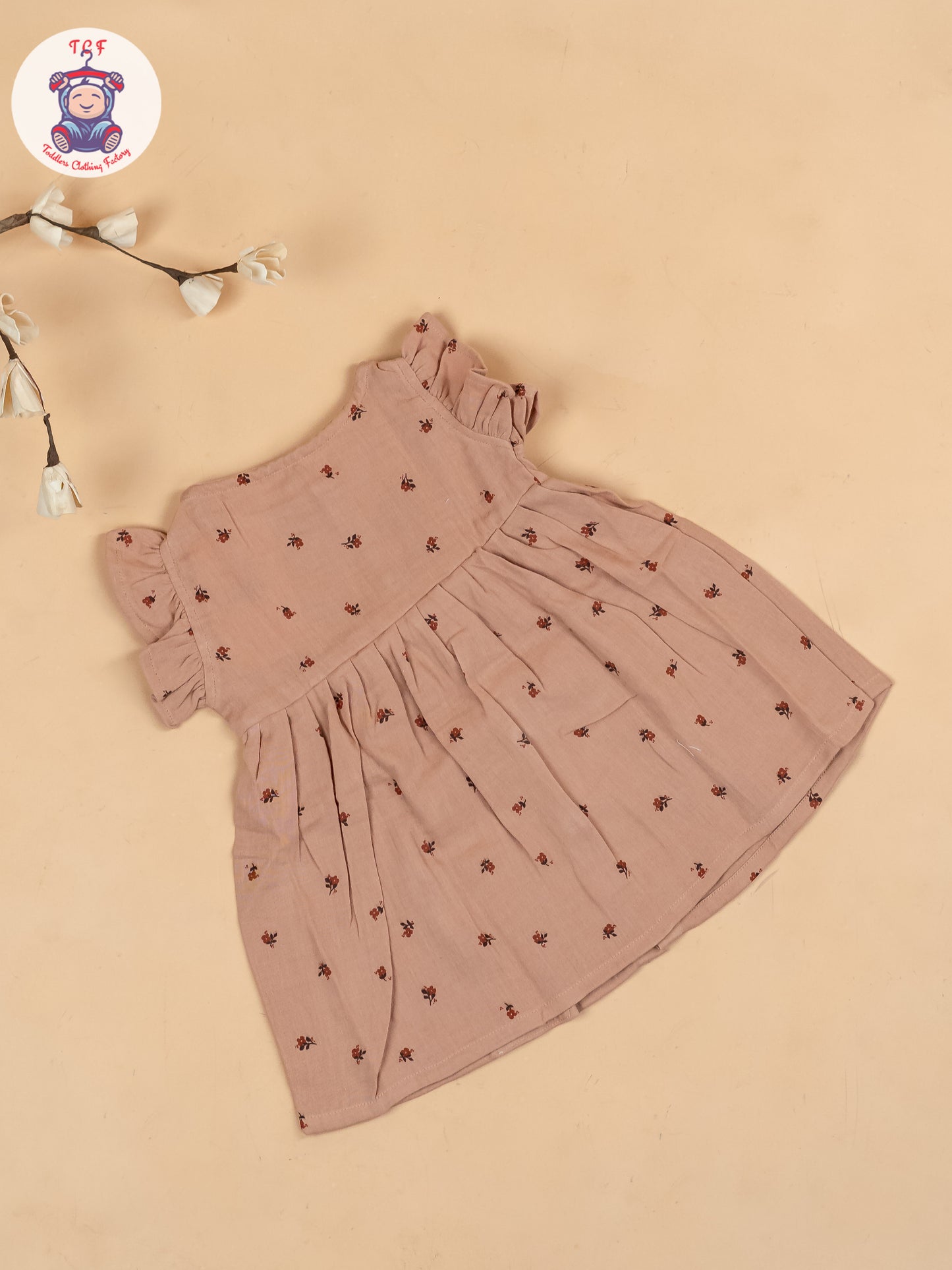 Brown Floral - Girls Muslin Frocks