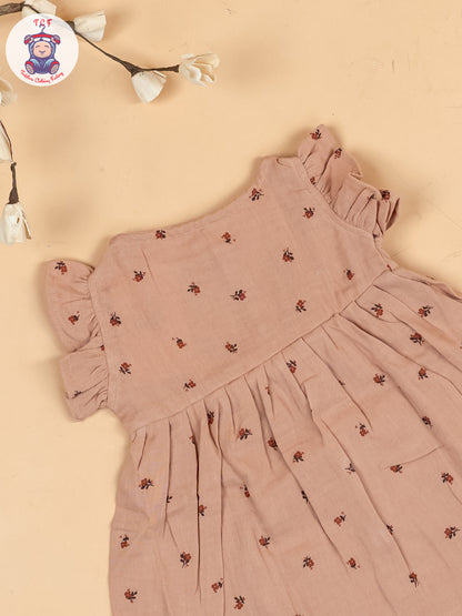 Brown Floral - Girls Muslin Frocks