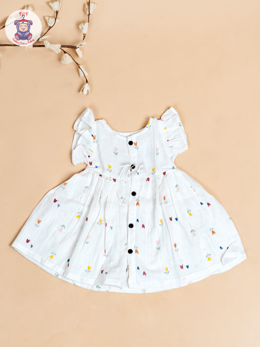 White Floral - Girls Muslin Frocks