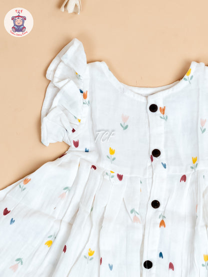 White Floral - Girls Muslin Frocks