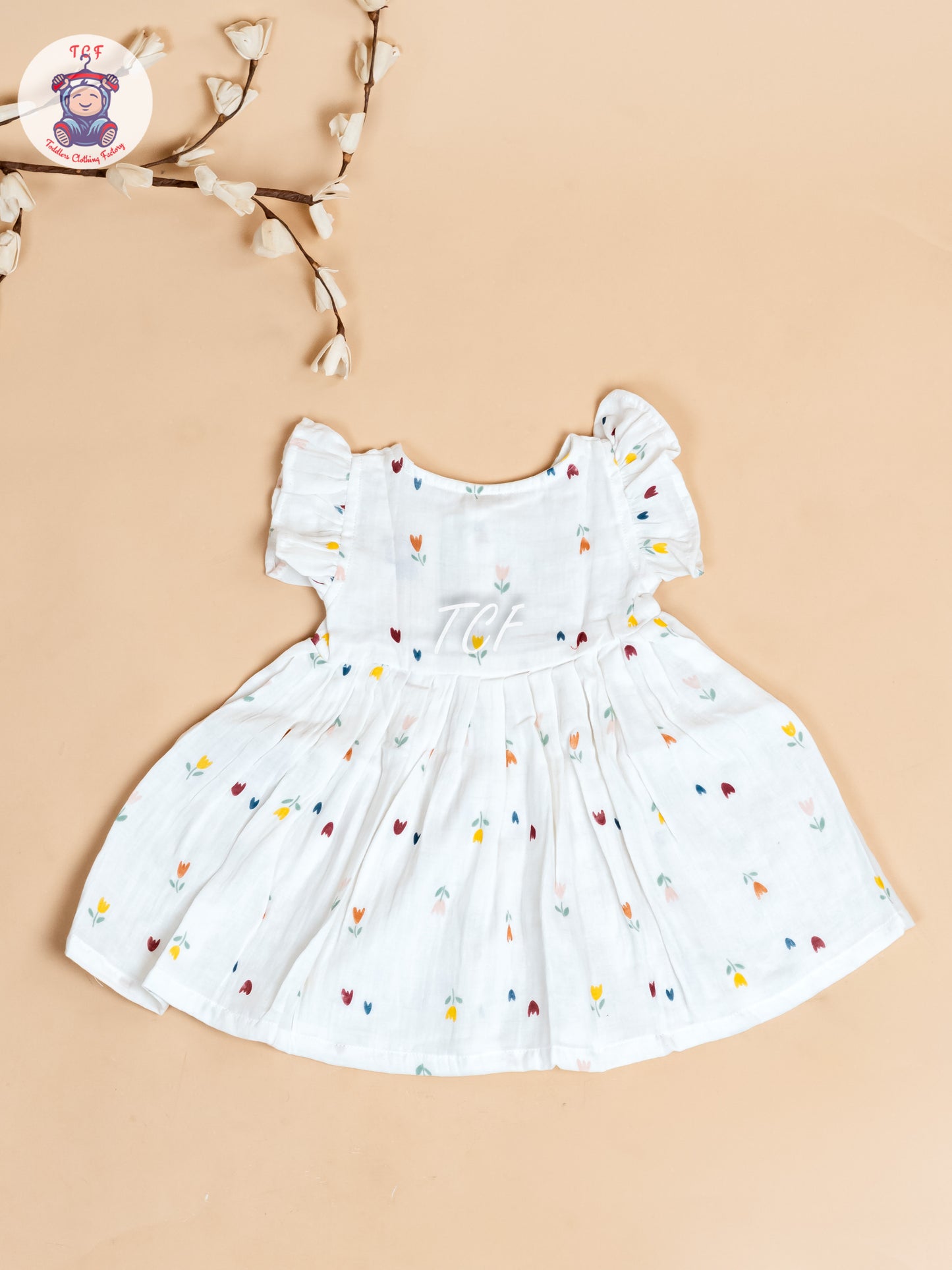 White Floral - Girls Muslin Frocks