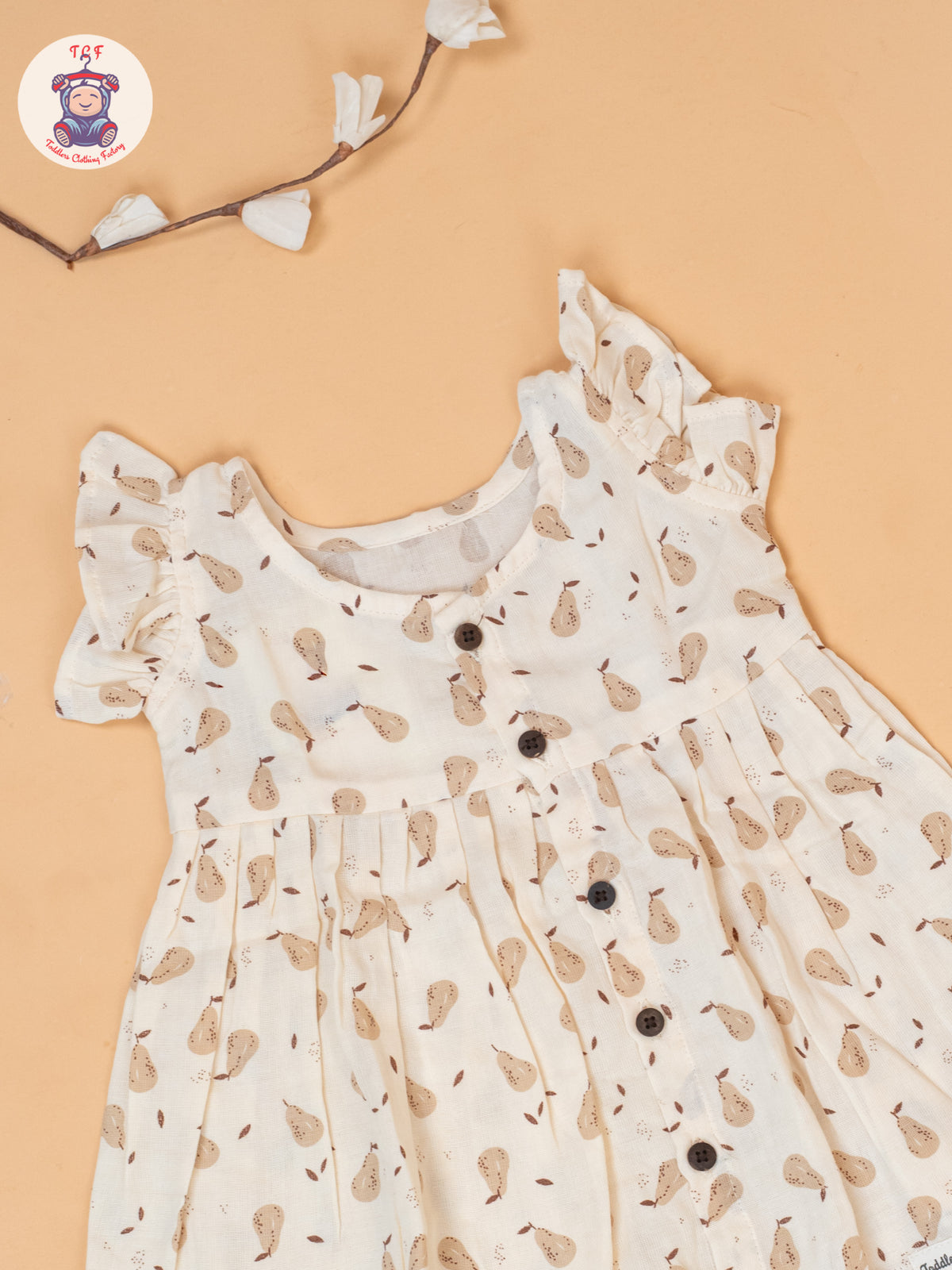 Cream - Girls Printed Muslin Frocks