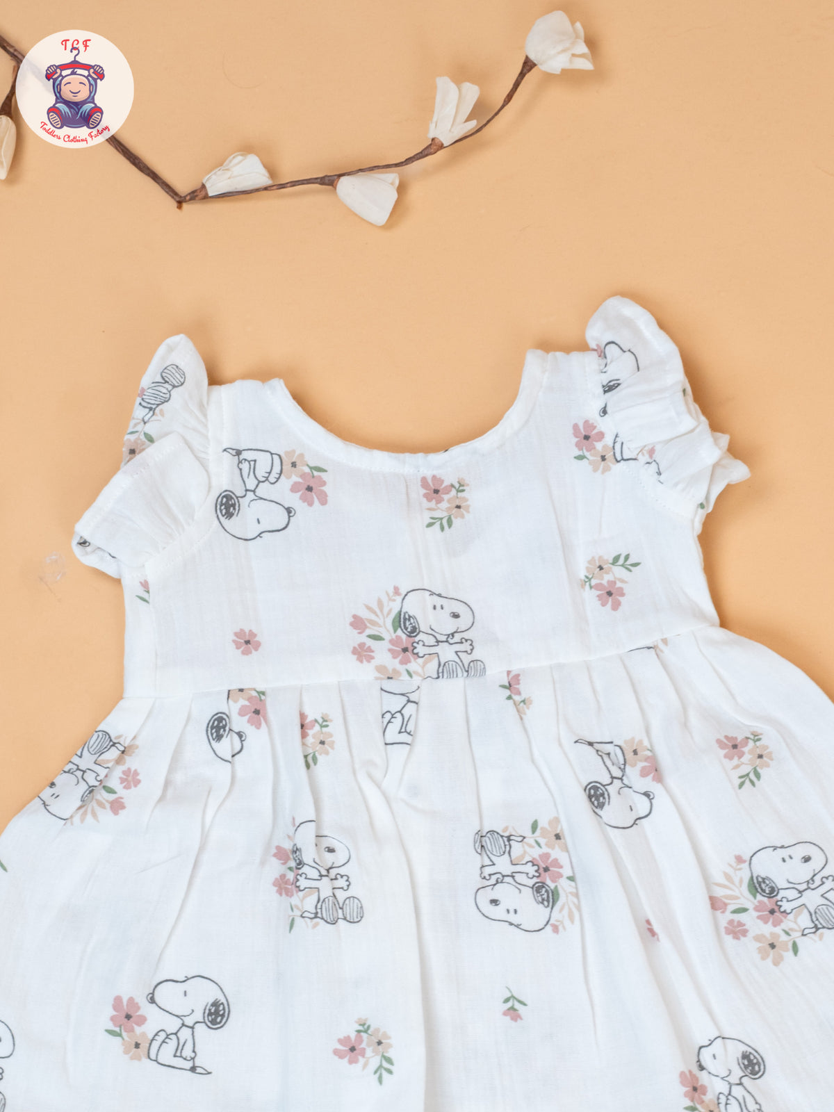 White - Girls Floral Printed Muslin Frocks