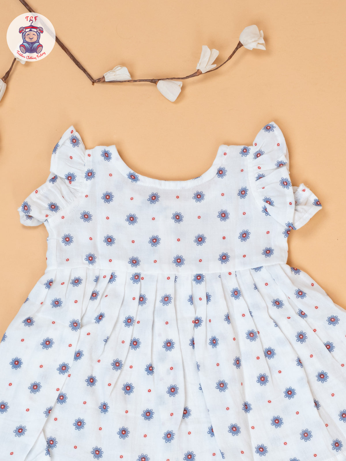 White - Girls Grey Floral Printed Muslin Frocks