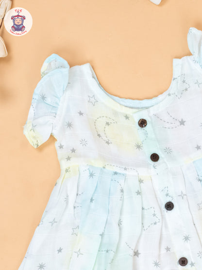 White & Blue - Printed Muslin Frocks