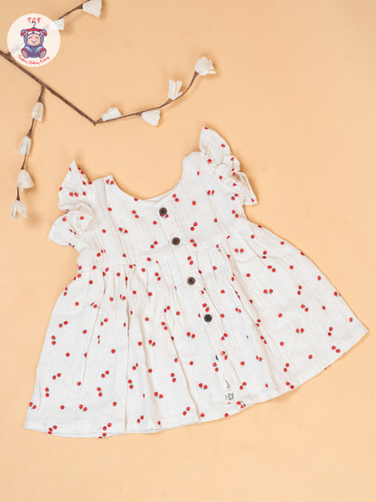 White - Tomato Printed Muslin Frocls