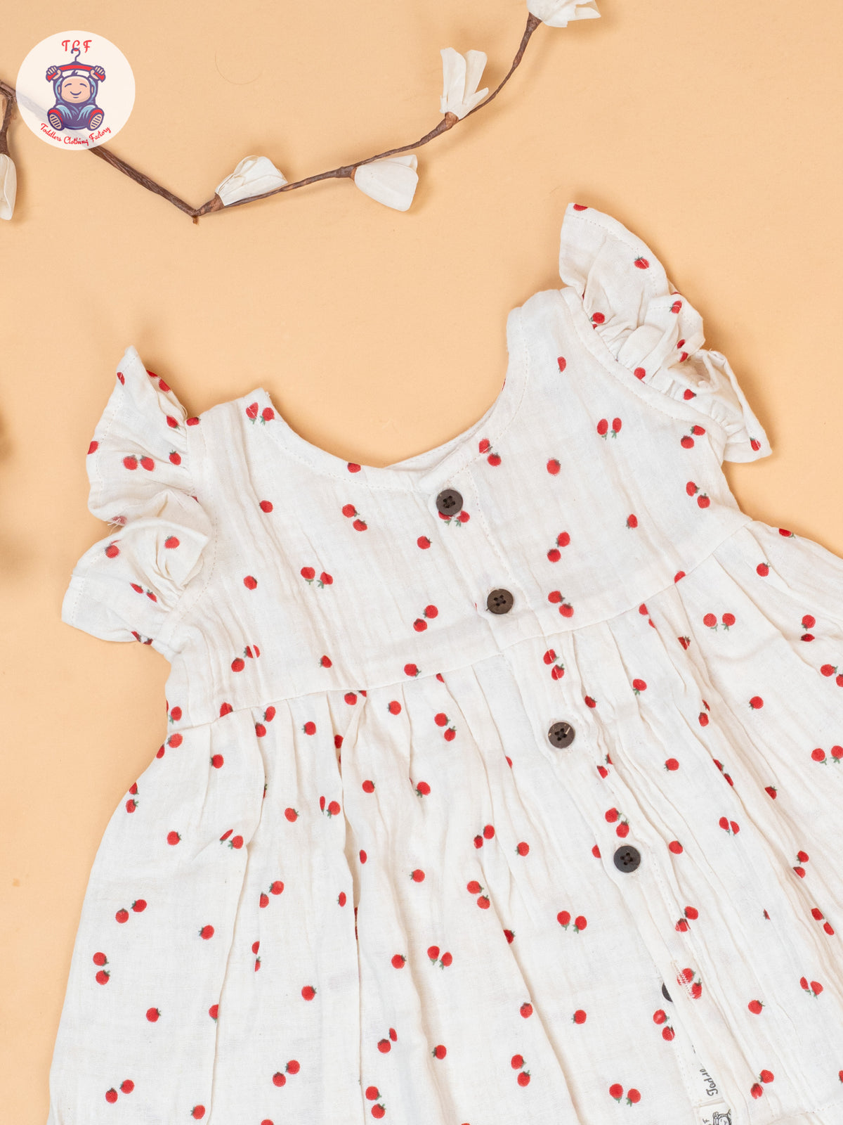 White - Tomato Printed Muslin Frocls