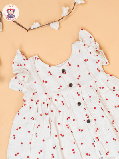 White - Tomato Printed Muslin Frocls