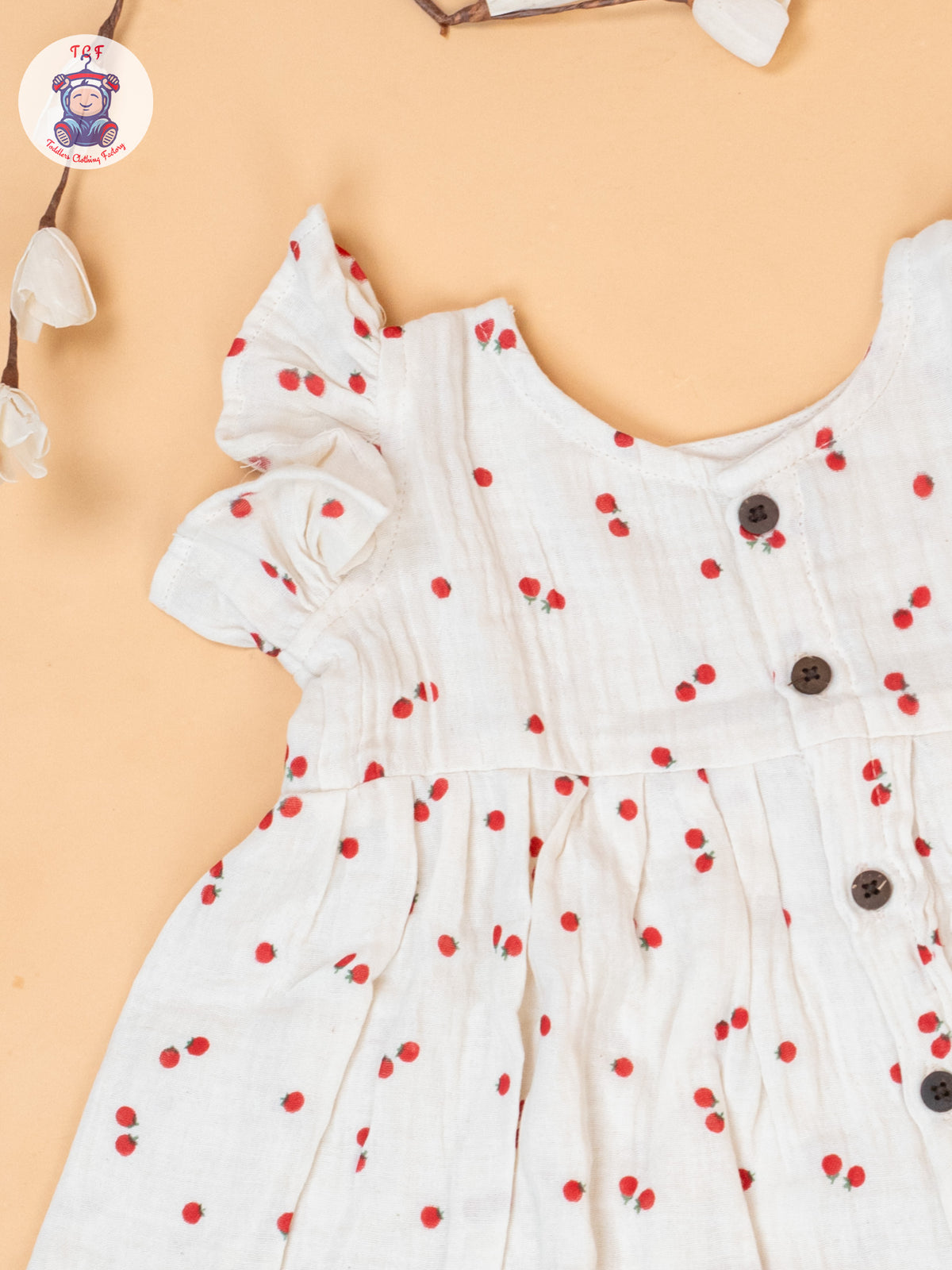 White - Tomato Printed Muslin Frocls