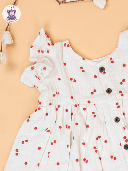 White - Tomato Printed Muslin Frocls