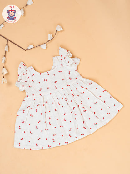 White - Tomato Printed Muslin Frocls