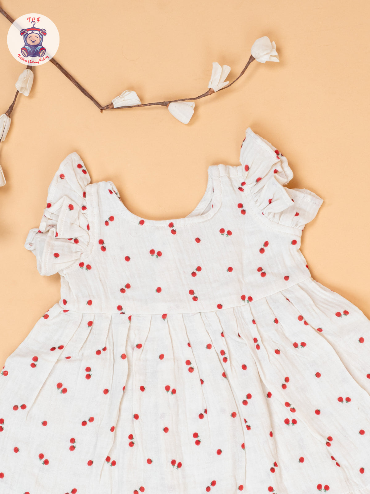 White - Tomato Printed Muslin Frocls