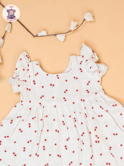 White - Tomato Printed Muslin Frocls